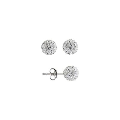 Boucles d'oreilles tige argent rhodié + boule résine strass blancs