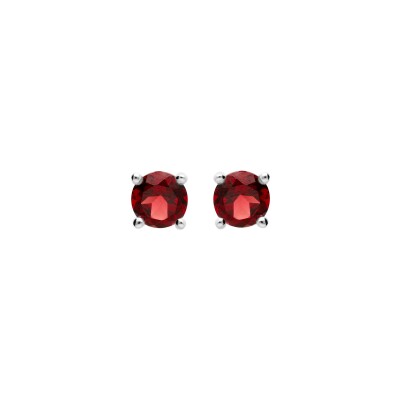 Boucles d'oreilles tige argent rhodié pierre véritable grenat 4mm