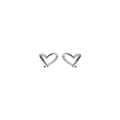 Boucles d'oreilles tige argent rhodié coeur oxydes blancs sertis