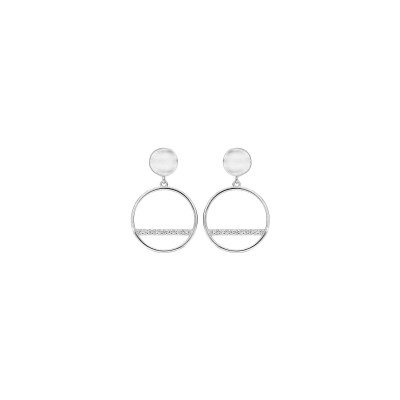 Boucles d'oreilles tige argent rhodié cercle et barette oxydes blancs sertis