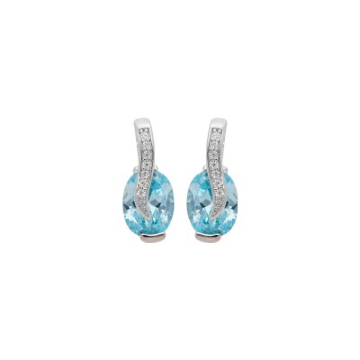 Boucles d'oreilles tige argent rhodié oxyde bleu ciel et oxydes blancs sertis