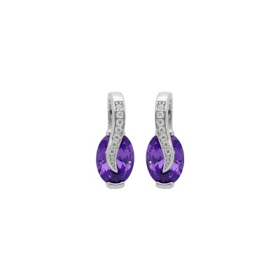 Boucles d'oreilles tige argent rhodié oxydes violet et blancs sertis