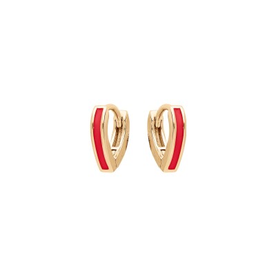 Boucles d'oreilles tige argent doré articulée forme v résine rouge