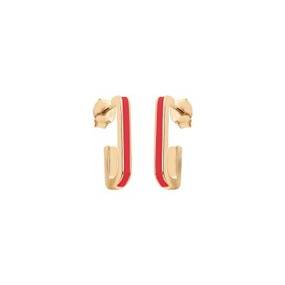Boucles d'oreilles créoles tige argent doré rectangulaire résine rouge