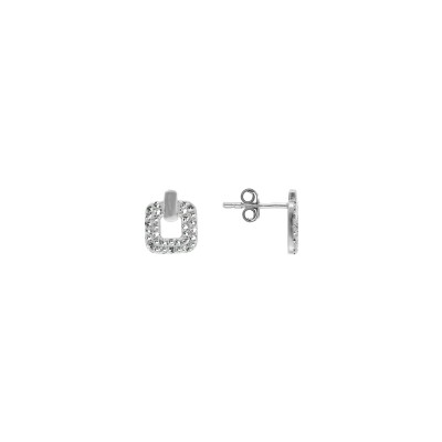 Boucles d'oreilles tige argent rhodié carré oxydes blancs sertis