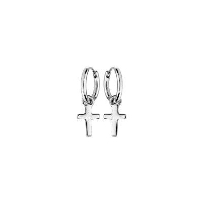 Boucles d'oreilles créoles argent rhodié articulée motif pendant croix