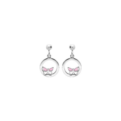 Boucles d'oreilles tige argent rhodié cercle avec papillon