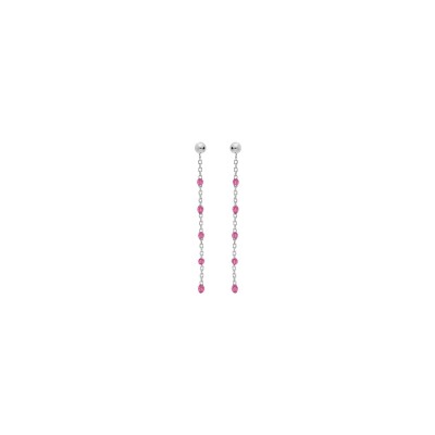 Boucles d'oreilles tige argent rhodié olives résine framboise transparent
