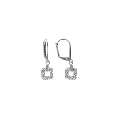 Boucles d'oreilles dormeuse argent rhodié carré oxydes blancs sertis