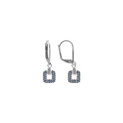 Boucles d'oreilles dormeuse argent rhodié carré oxydes bleus sertis