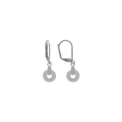 Boucles d'oreilles dormeuse argent rhodié ronde oxydes blancs sertis