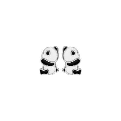 Boucles d'oreilles argent rhodié panda avec résine noir et blanc