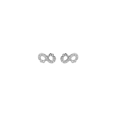 Boucles d'oreilles tige argent rhodié motif infini 8mm avec oxydes blancs sertis