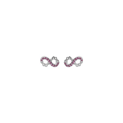 Boucles d'oreilles tige argent rhodié infini 8mm avec oxydes rose