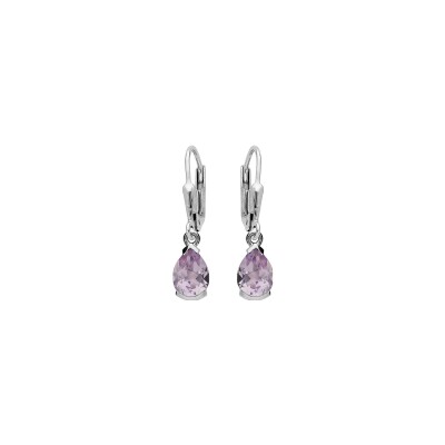 Boucles d'oreilles argent rhodié dormeuse poire 7x5mm améthyste véritable