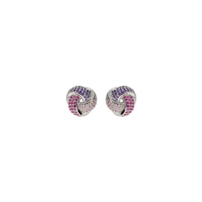 Boucles d'oreilles tige argent rhodié 3 rubans degradé oxydes rose