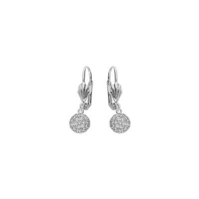 Boucles d'oreilles dormeuse argent rhodié pastille oxydes blancs sertis