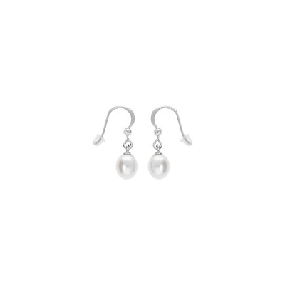 Boucles d'oreilles crochet argent rhodié perle de culture d'eau douce goutte blanche 8mm