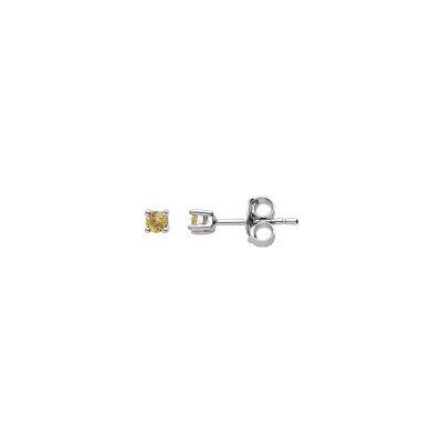 Boucles d'oreilles tige argent rhodié pierre véritable citrine 2.5mm