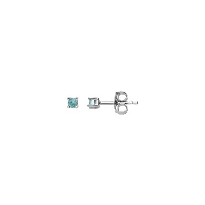 Boucles d'oreilles tige argent rhodié pierre véritable topaze bleu 2.5mm