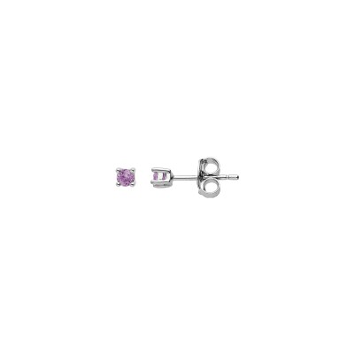 Boucles d'oreilles tige argent rhodié pierre véritable améthyste 2.5mm