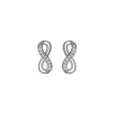 Boucles d'oreilles tige argent rhodié motif infini avec oxydes blancs sertis