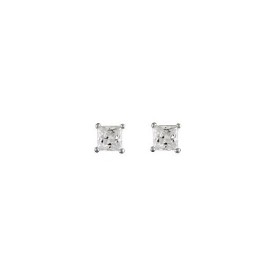 Boucles d'oreilles tige solitaire argent rhodié pierre blanche carré 4 griffes 4mm