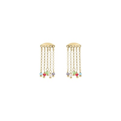 Boucles d'oreilles tige argent doré 4 chainettes perles imitation multicouleur