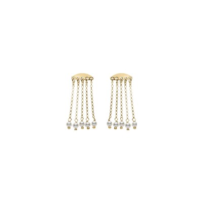 Boucles d'oreilles tige argent doré 5 chainettes avec perles blanches imitation