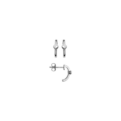 Boucles d'oreilles argent rhodié et coeur 1 oxyde