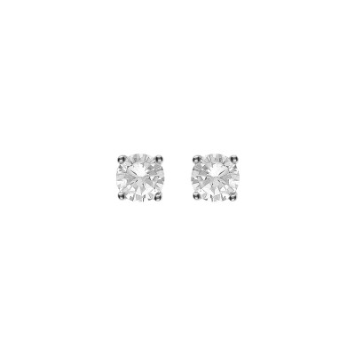 Boucles d'oreilles tige solitaire argent rhodié 4mm oxyde blanc serti 4 griffes