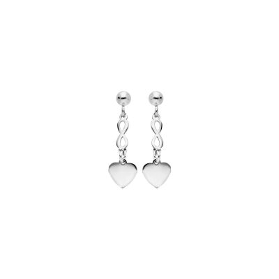 Boucles d'oreilles tige argent rhodié coeur et infini
