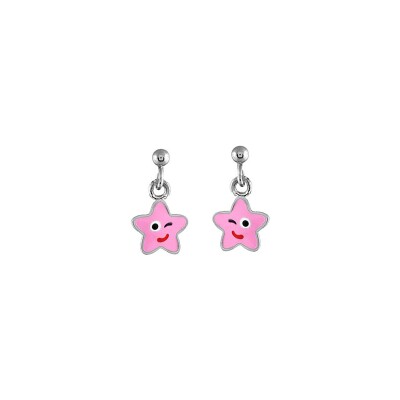 Boucles d'oreilles tige argent rhodié étoile rose