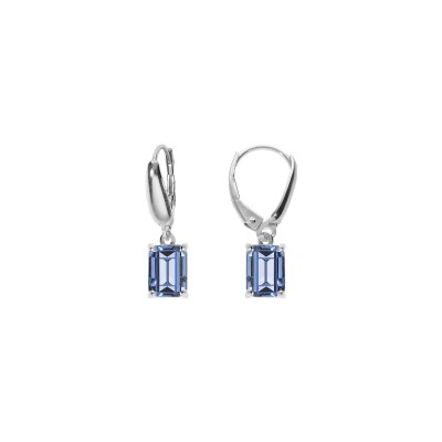 Boucles d'oreilles dormeuse argent rhodié oxyde rectangulaire bleu ciel