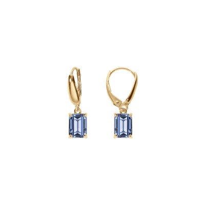 Boucles d'oreilles dormeuse argent doré oxyde rectangulaire bleu ciel