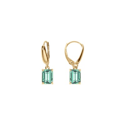 Boucles d'oreilles dormeuse argent doré oxyde rectangulaire bleu vert