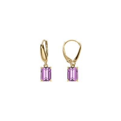 Boucles d'oreilles dormeuse argent doré oxyde rectangulaire violet