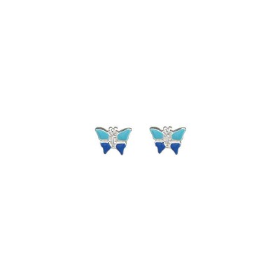 Boucles d'oreilles tige argent rhodié papillon bleu