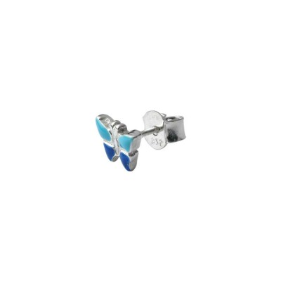 Boucles d'oreilles tige argent rhodié papillon bleu
