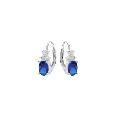 Boucles d'oreilles argent rhodié oxyde blanc et bleu foncé