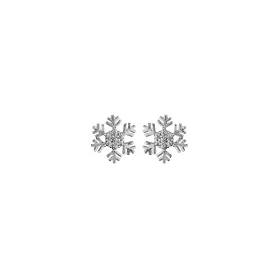 Boucles d'oreilles tige argent rhodié flocon de neige oxydes blancs sertis