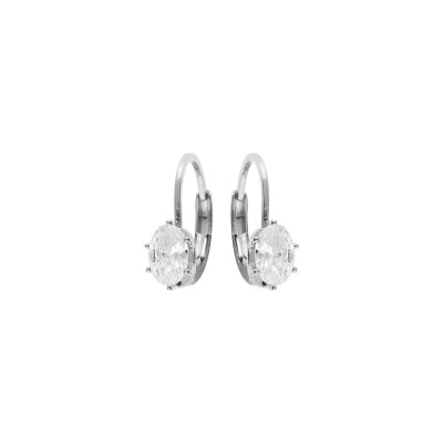 Boucles d'oreilles dormeuse argent rhodié oxyde blanc serti