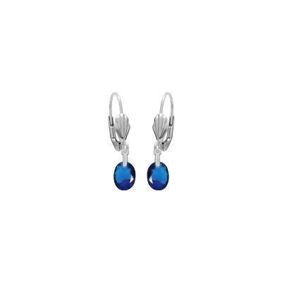 Boucles d'oreilles dormeuse argent rhodié goutte oxyde bleu foncé faceté