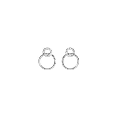 Boucles d'oreilles tige argent rhodié 2 ronds 1 avec oxydes blancs et 1 lisse