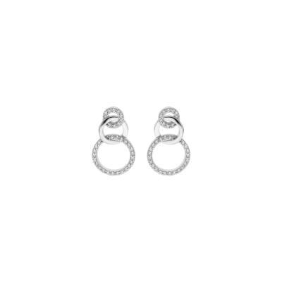 Boucles d'oreilles tige argent rhodié 3 ronds 1 lisse et 2 avec oxydes blancs sertis