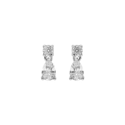 Boucles d'oreilles tige argent rhodié oxyde blanc rond et goutte