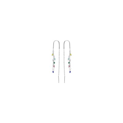 Boucles d'oreilles chainette argent rhodié pampilles boules empiérrées multi couleurs