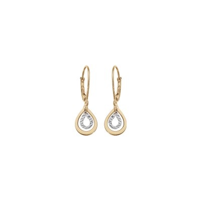 Boucles d'oreilles dormeuse bicolore argent rhodié et dorure jaune double goutte