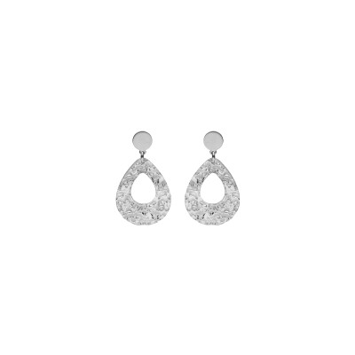 Boucles d'oreilles tige argent rhodié goutte martelée