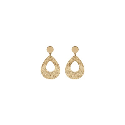 Boucles d'oreilles tige argent et dorure jaune goutte martelée